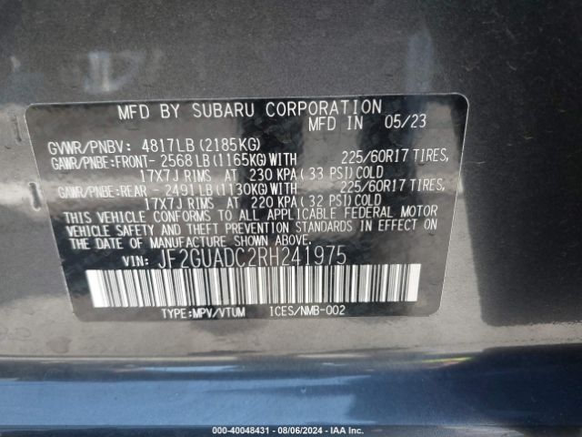 Photo 8 VIN: JF2GUADC2RH241975 - SUBARU CROSSTREK 