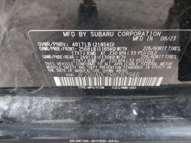 Photo 8 VIN: JF2GUADC2RH282946 - SUBARU CROSSTREK 