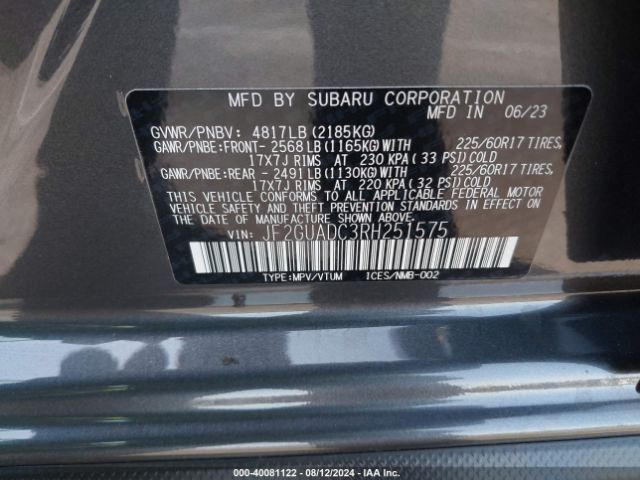 Photo 8 VIN: JF2GUADC3RH251575 - SUBARU CROSSTREK 