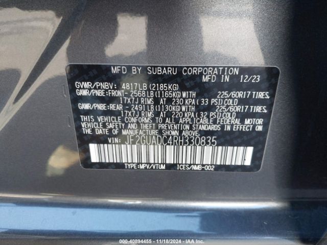 Photo 8 VIN: JF2GUADC4RH330835 - SUBARU CROSSTREK 