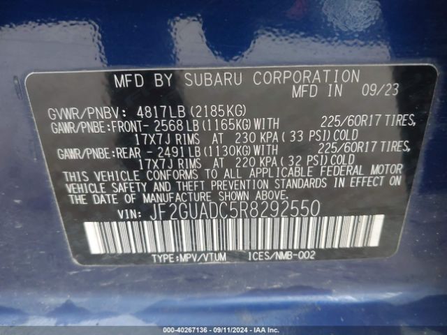 Photo 8 VIN: JF2GUADC5R8292550 - SUBARU CROSSTREK 