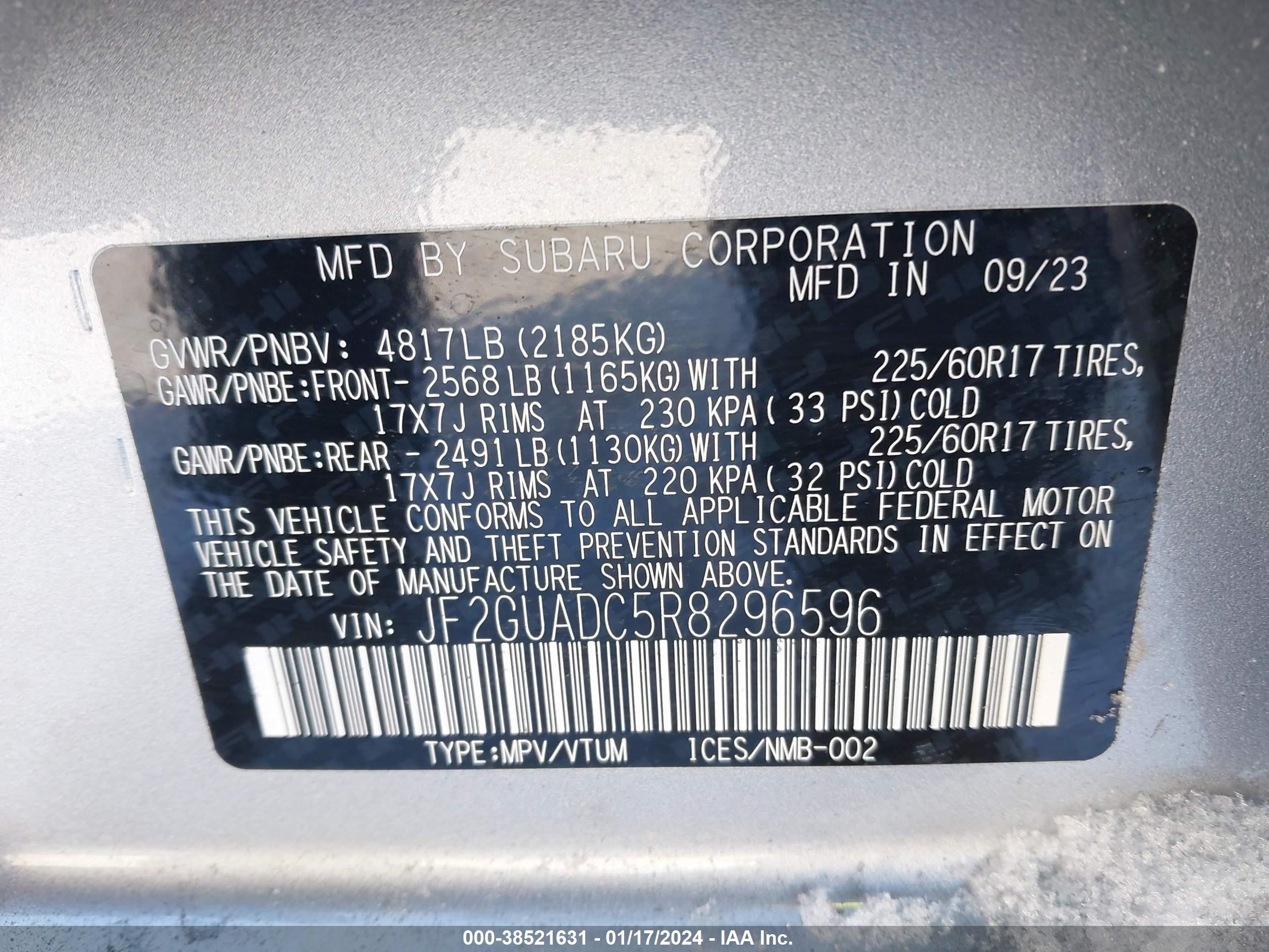 Photo 8 VIN: JF2GUADC5R8296596 - SUBARU CROSSTREK 