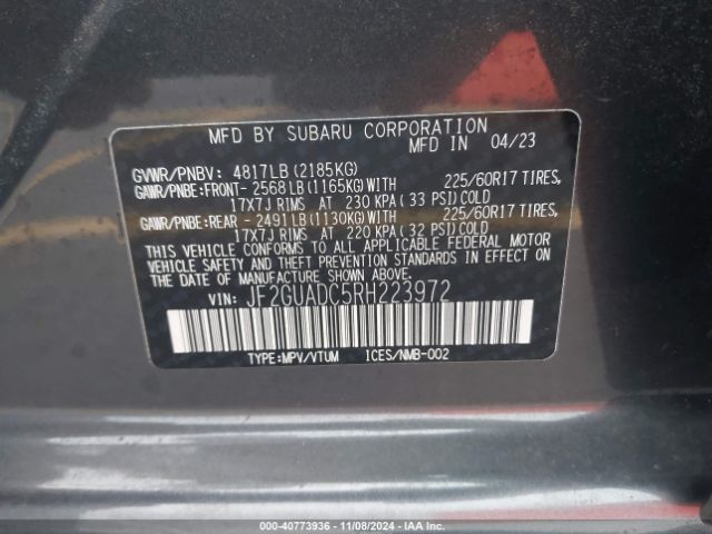 Photo 8 VIN: JF2GUADC5RH223972 - SUBARU CROSSTREK 