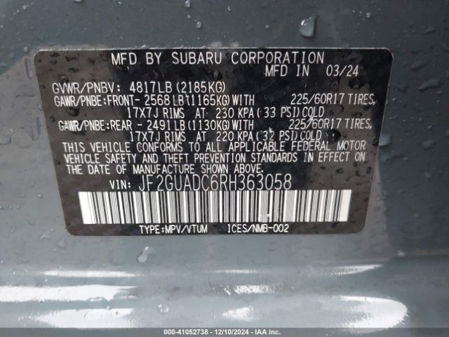 Photo 8 VIN: JF2GUADC6RH363058 - SUBARU CROSSTREK 