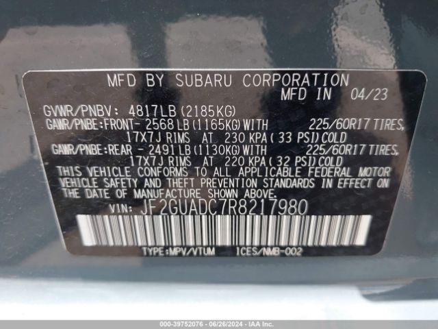 Photo 8 VIN: JF2GUADC7R8217980 - SUBARU CROSSTREK 