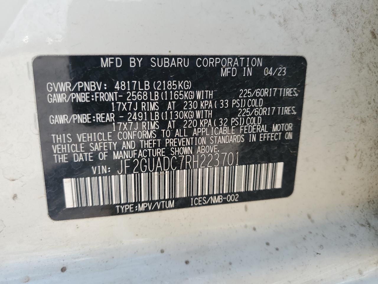 Photo 13 VIN: JF2GUADC7RH223701 - SUBARU CROSSTREK 