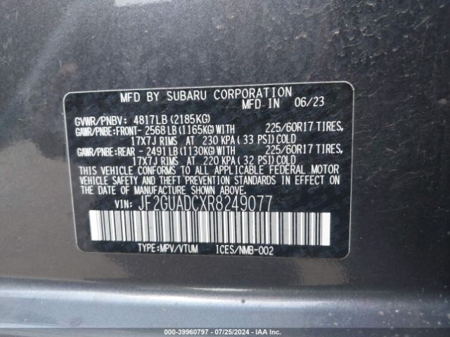 Photo 8 VIN: JF2GUADCXR8249077 - SUBARU CROSSTREK 