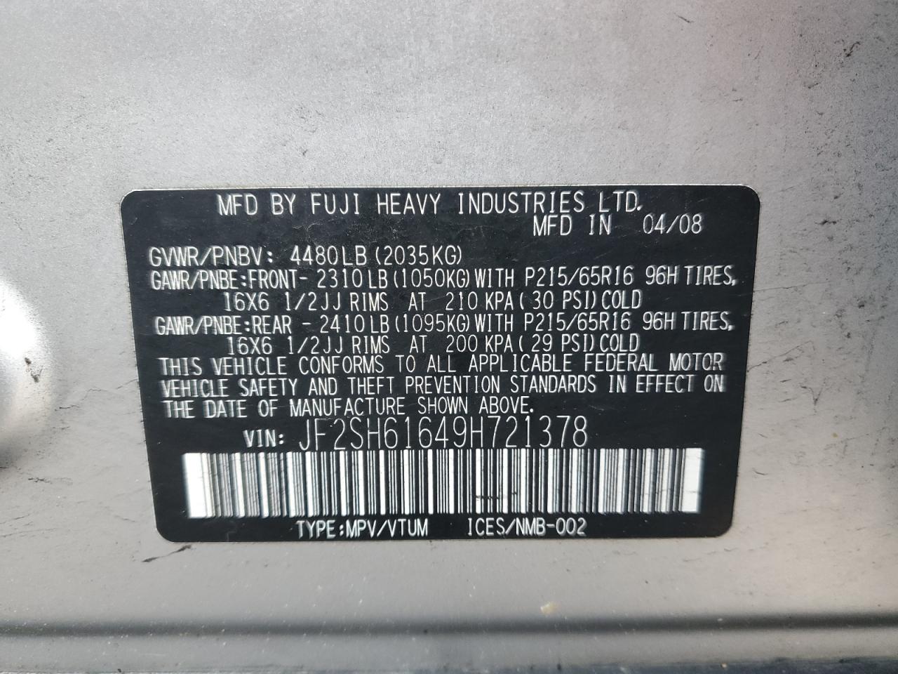 Photo 11 VIN: JF2SH61649H721378 - SUBARU FORESTER 