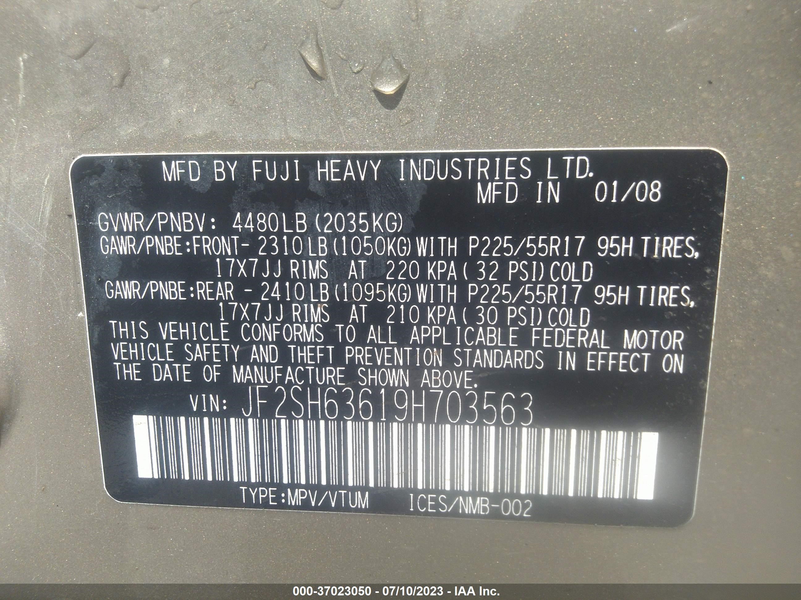 Photo 8 VIN: JF2SH63619H703563 - SUBARU FORESTER 