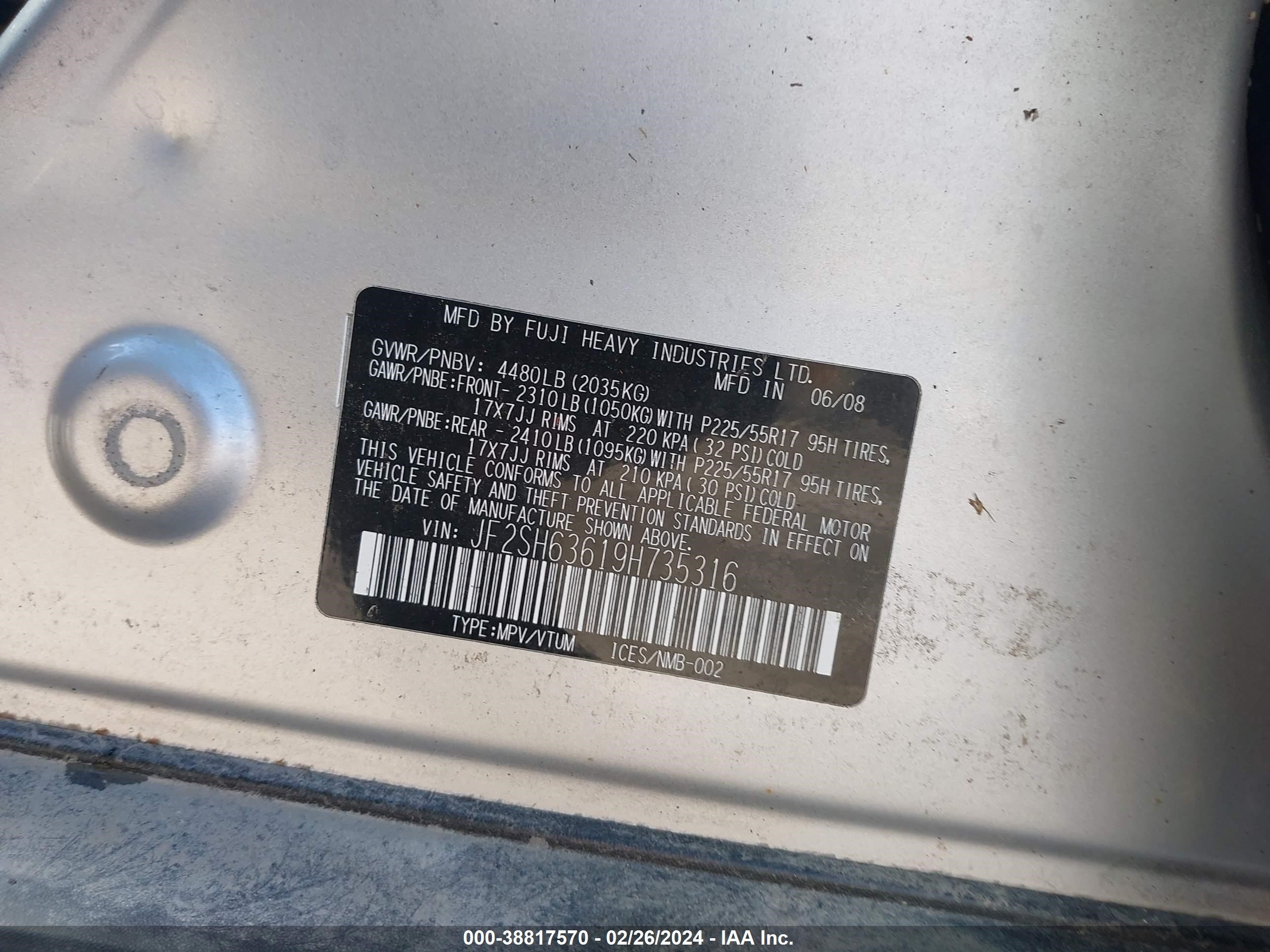 Photo 8 VIN: JF2SH63619H735316 - SUBARU FORESTER 