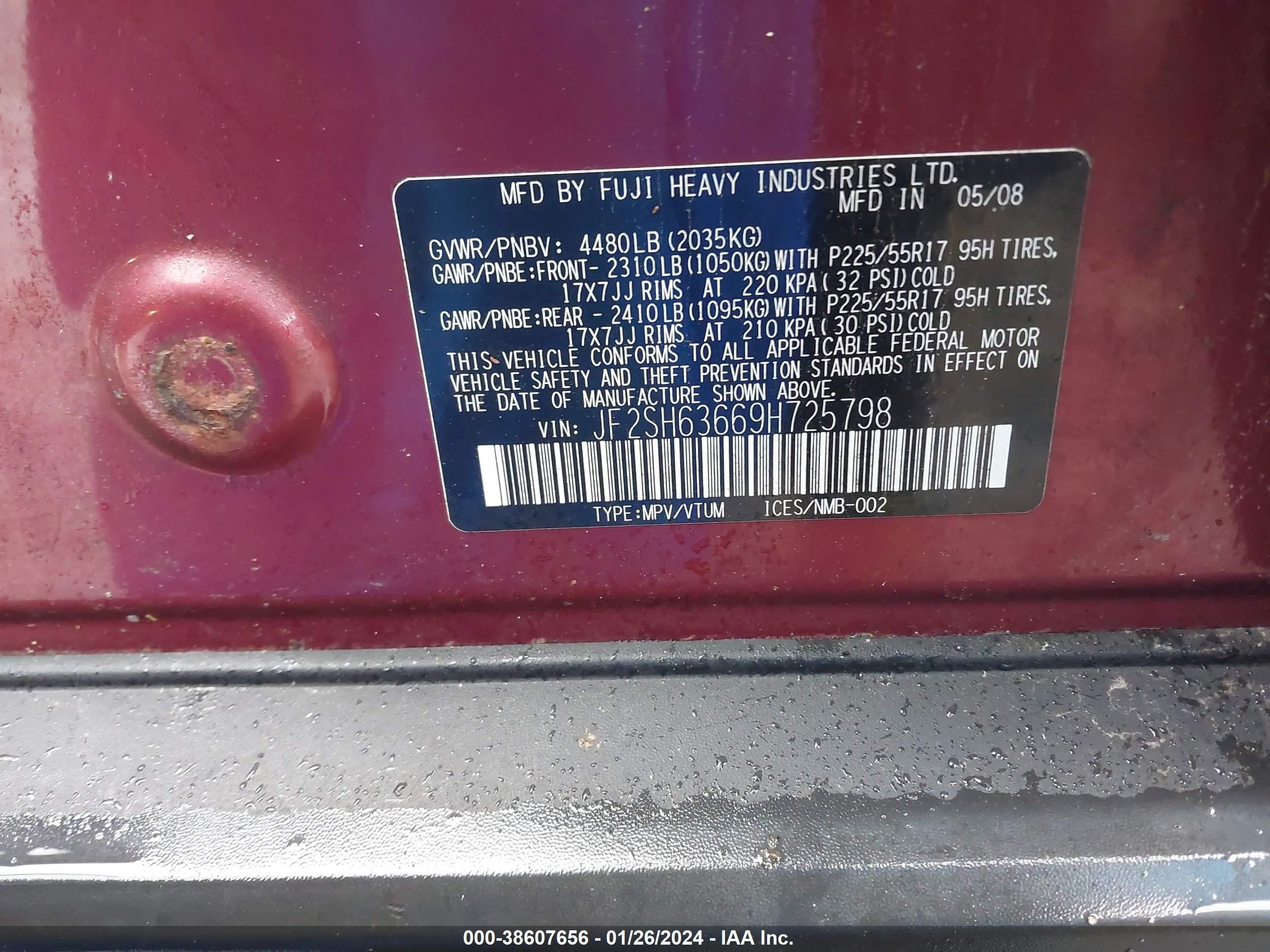 Photo 8 VIN: JF2SH63669H725798 - SUBARU FORESTER 