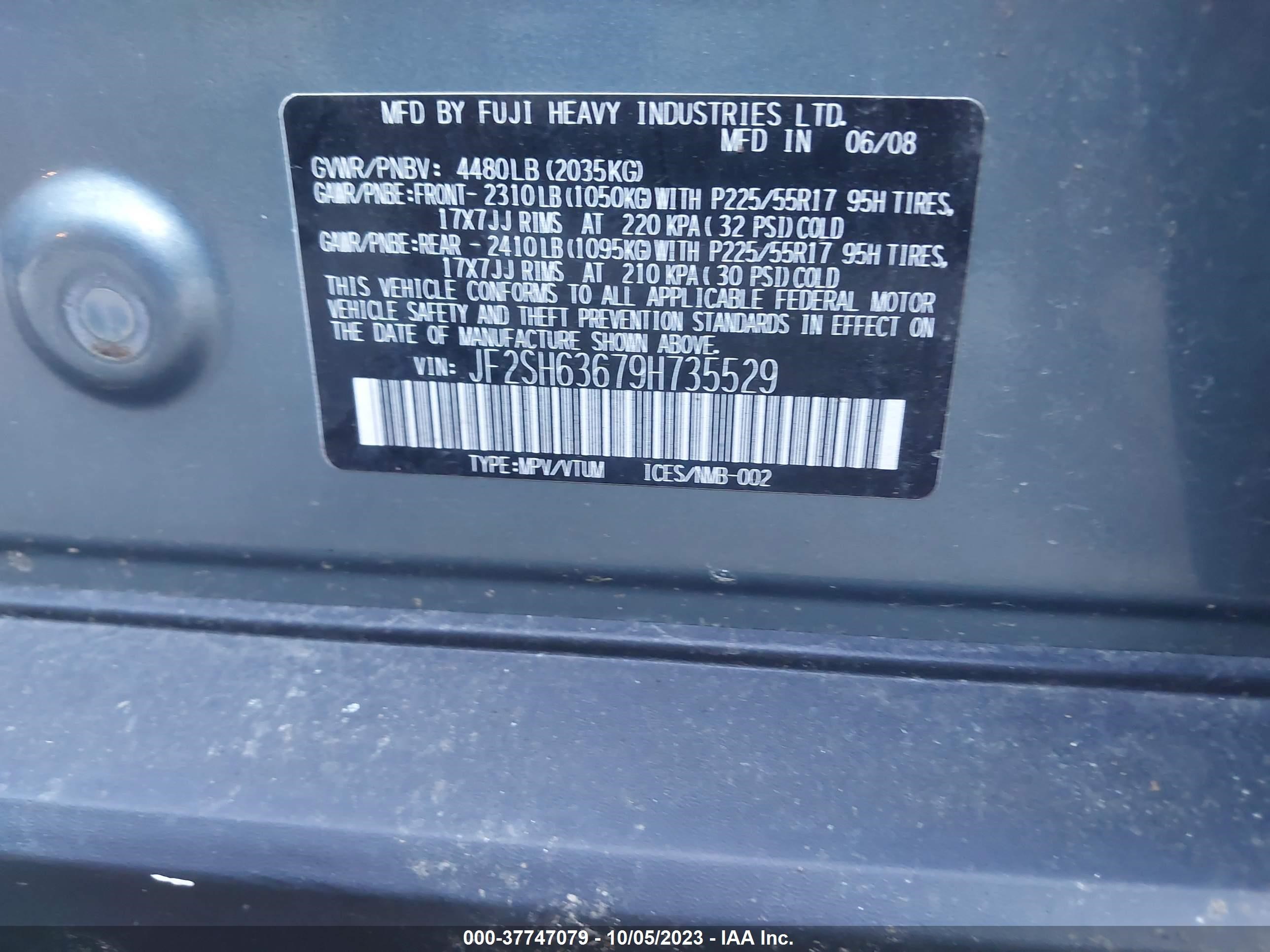 Photo 8 VIN: JF2SH63679H735529 - SUBARU FORESTER 