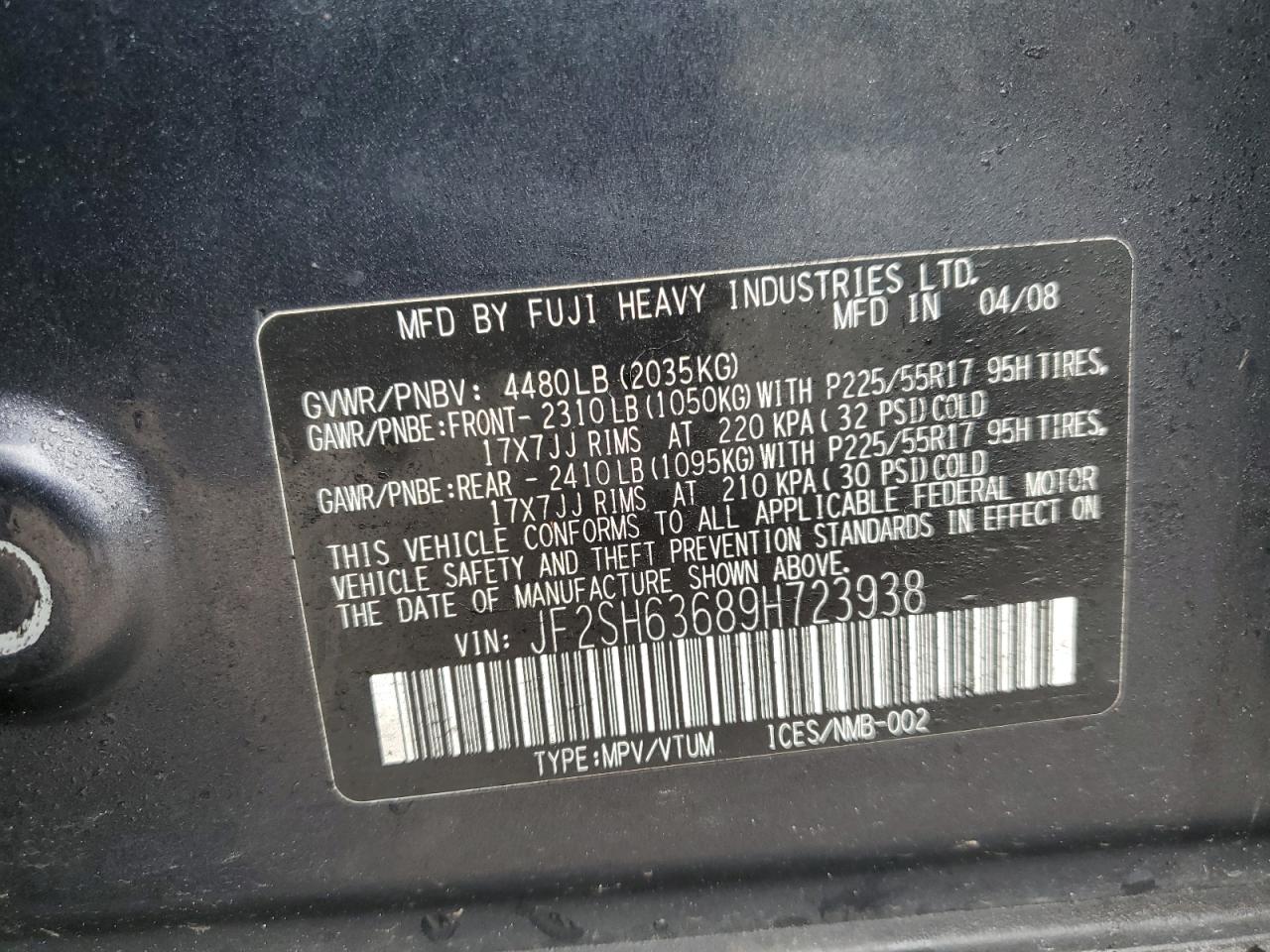 Photo 11 VIN: JF2SH63689H723938 - SUBARU FORESTER 