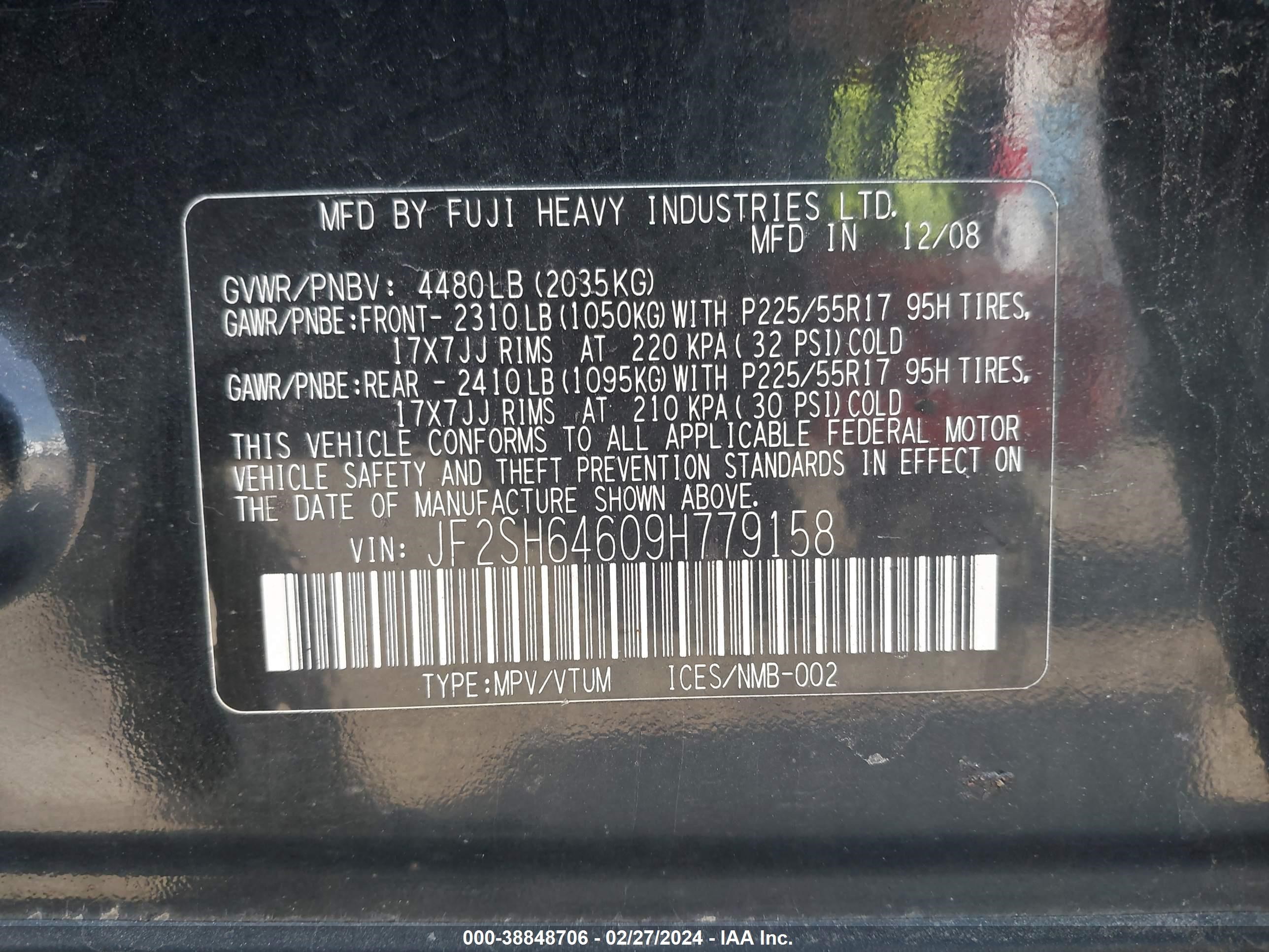 Photo 8 VIN: JF2SH64609H779158 - SUBARU FORESTER 