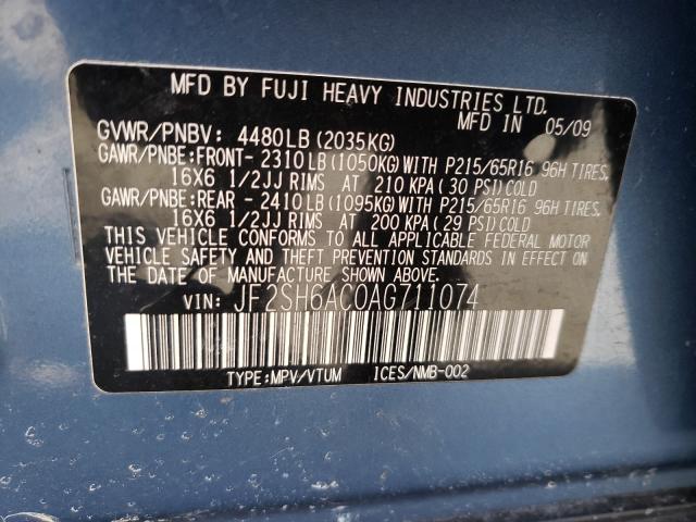 Photo 9 VIN: JF2SH6AC0AG711074 - SUBARU FORESTER 2 