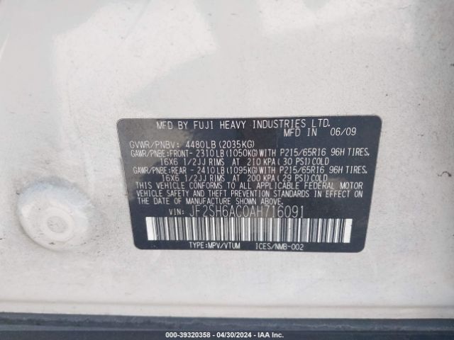 Photo 8 VIN: JF2SH6AC0AH716091 - SUBARU FORESTER 