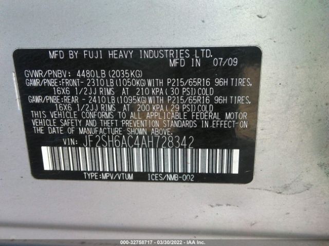 Photo 8 VIN: JF2SH6AC4AH728342 - SUBARU FORESTER 