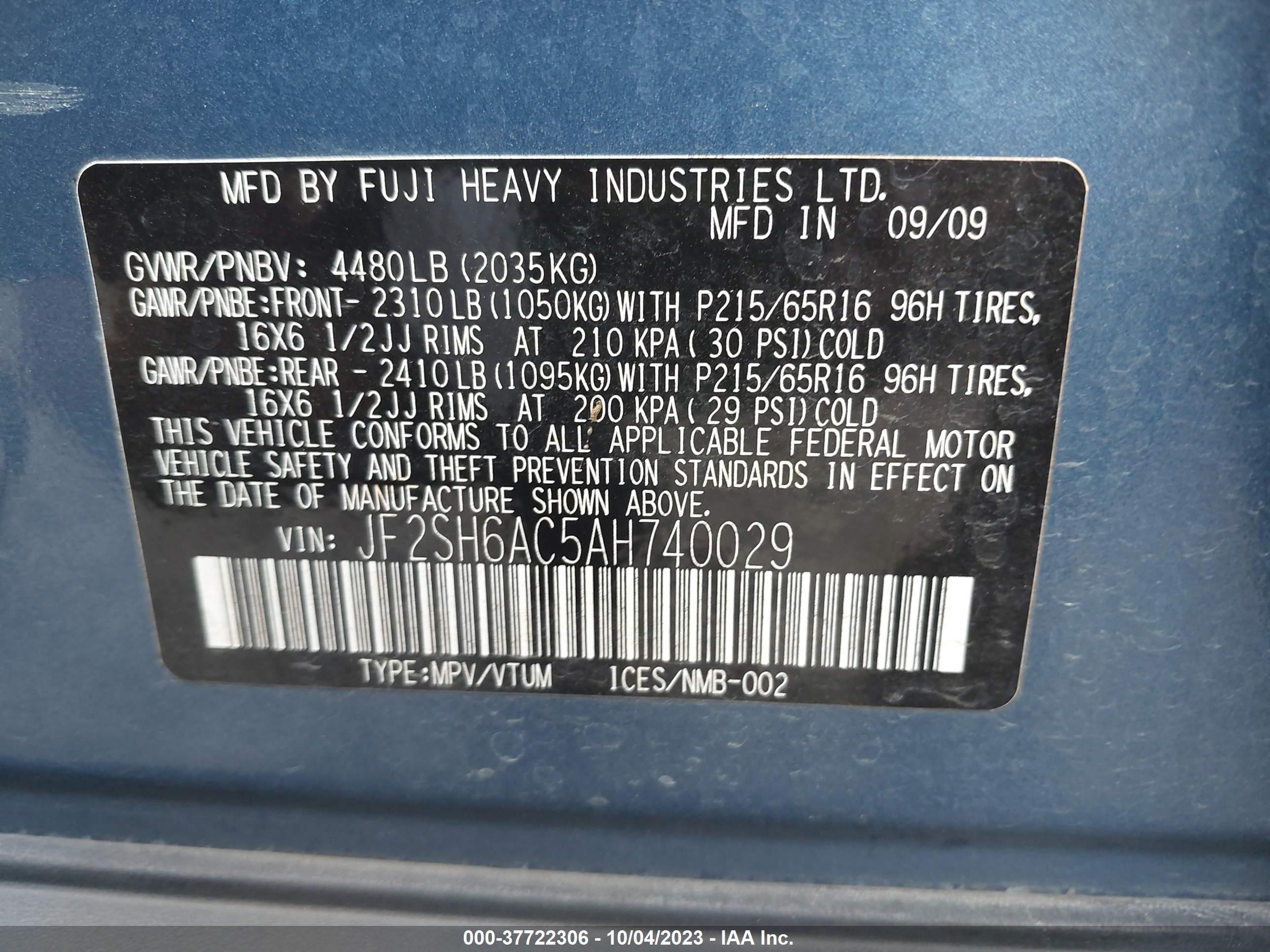 Photo 8 VIN: JF2SH6AC5AH740029 - SUBARU FORESTER 