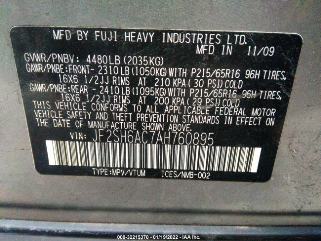 Photo 8 VIN: JF2SH6AC7AH760895 - SUBARU FORESTER 