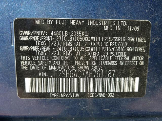 Photo 9 VIN: JF2SH6AC7AH761187 - SUBARU FORESTER 2 