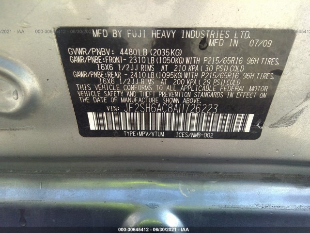 Photo 8 VIN: JF2SH6AC8AH726223 - SUBARU FORESTER 