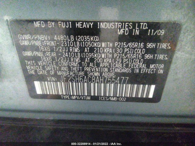 Photo 8 VIN: JF2SH6AC8AH755477 - SUBARU FORESTER 