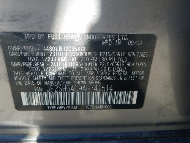 Photo 9 VIN: JF2SH6AC9AG741514 - SUBARU FORESTER 2 