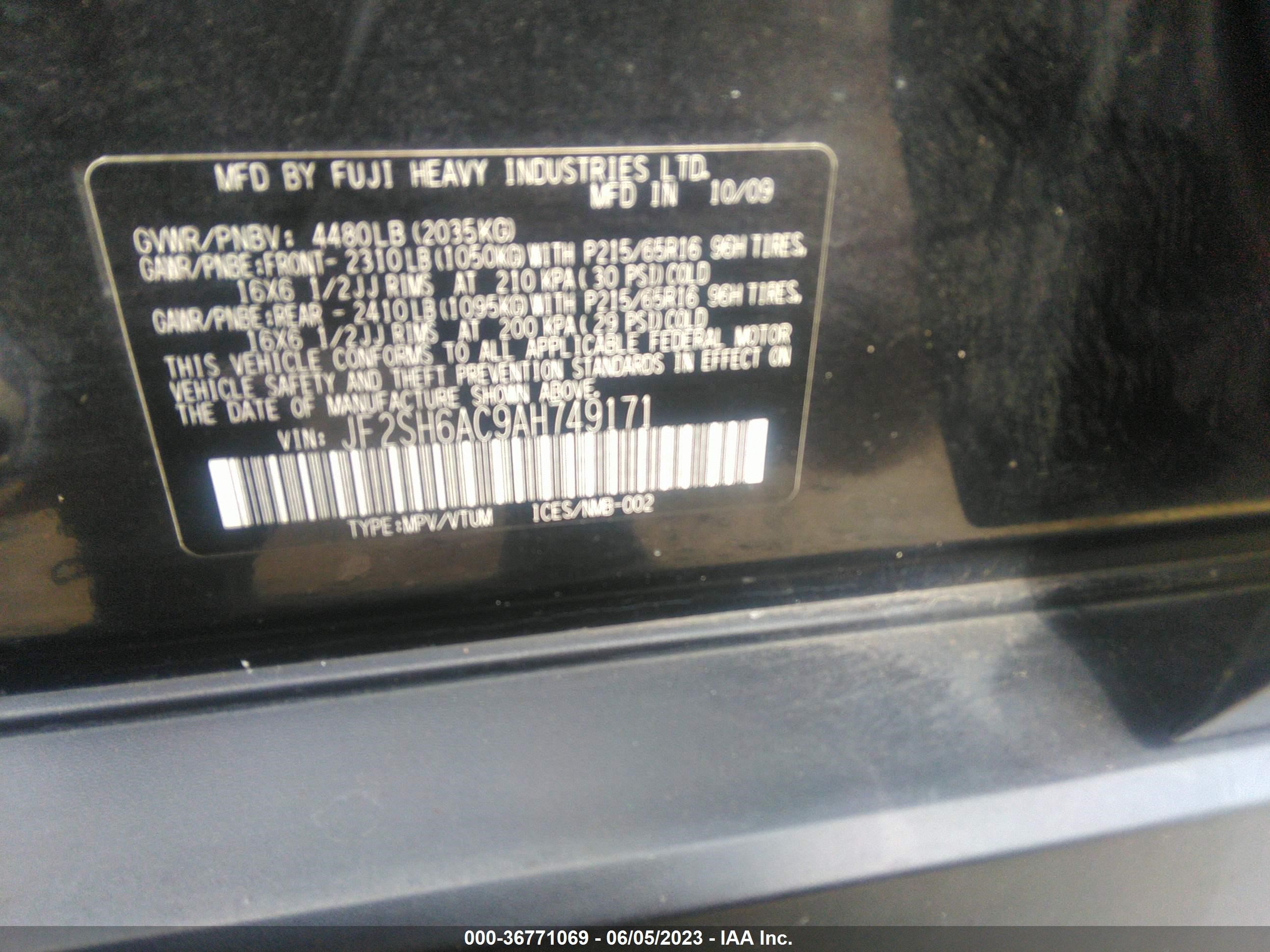 Photo 8 VIN: JF2SH6AC9AH749171 - SUBARU FORESTER 