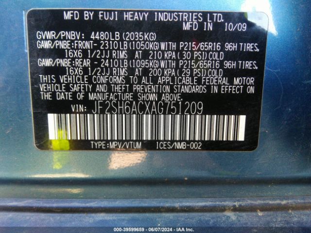 Photo 8 VIN: JF2SH6ACXAG751209 - SUBARU FORESTER 