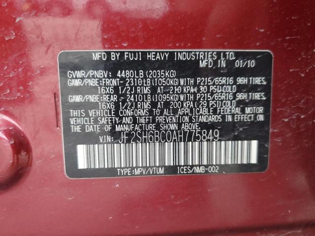 Photo 11 VIN: JF2SH6BC0AH775849 - SUBARU FORESTER X 