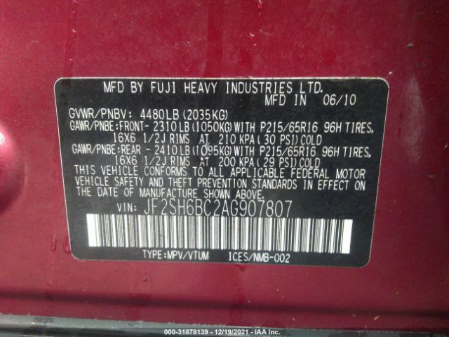 Photo 8 VIN: JF2SH6BC2AG907807 - SUBARU FORESTER 