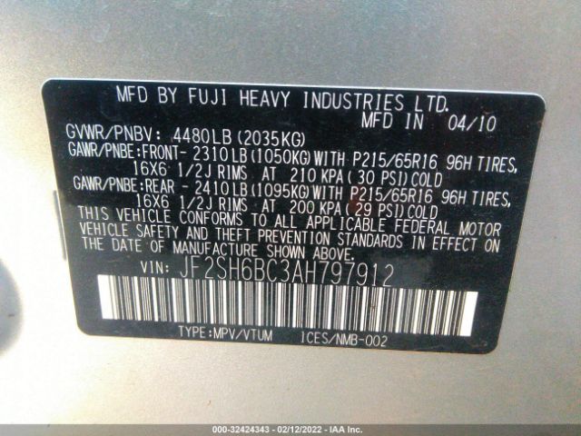 Photo 8 VIN: JF2SH6BC3AH797912 - SUBARU FORESTER 