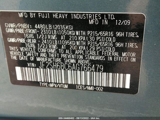 Photo 8 VIN: JF2SH6BC6AG766479 - SUBARU FORESTER 