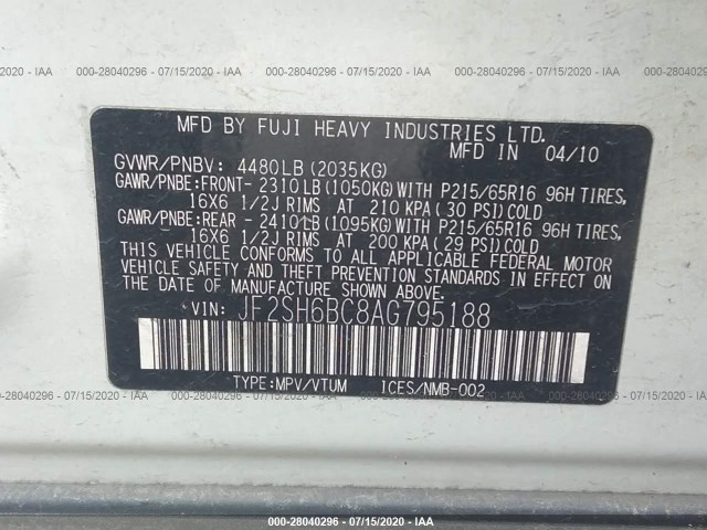 Photo 8 VIN: JF2SH6BC8AG795188 - SUBARU FORESTER 