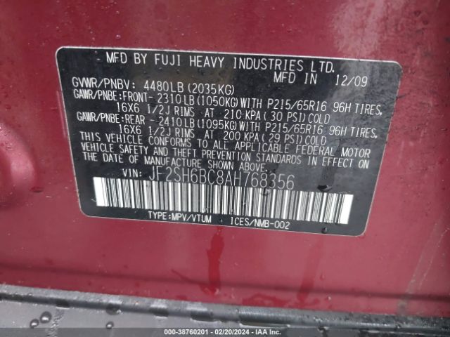 Photo 8 VIN: JF2SH6BC8AH768356 - SUBARU FORESTER 