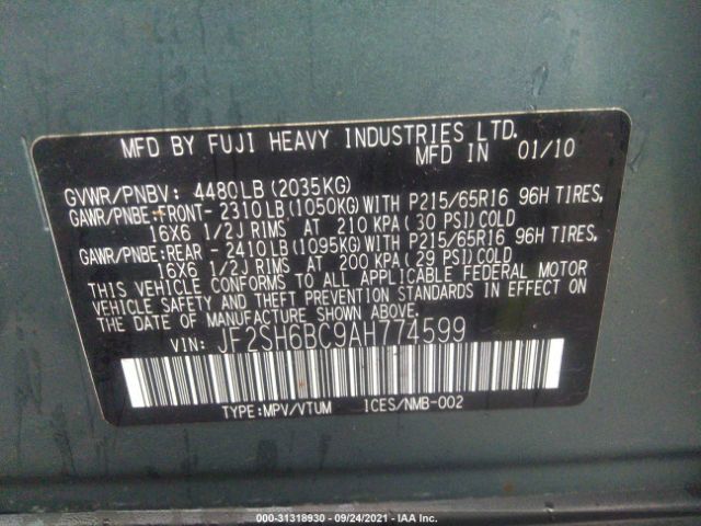 Photo 8 VIN: JF2SH6BC9AH774599 - SUBARU FORESTER 