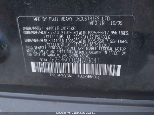 Photo 8 VIN: JF2SH6CC0AH749041 - SUBARU FORESTER 