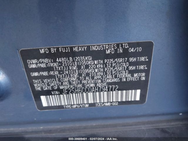 Photo 8 VIN: JF2SH6CC0AH794772 - SUBARU FORESTER 