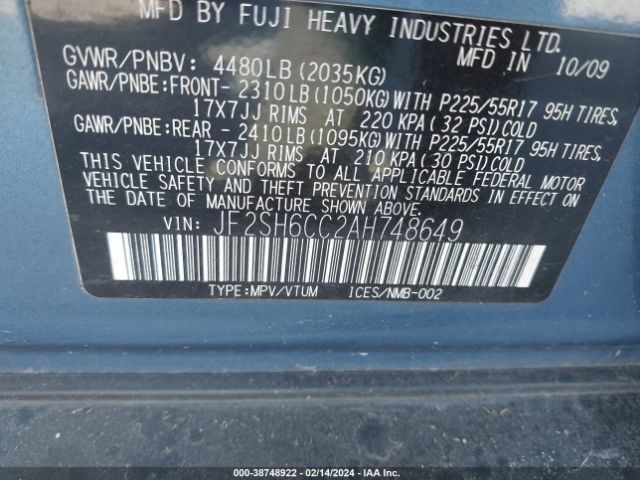 Photo 8 VIN: JF2SH6CC2AH748649 - SUBARU FORESTER 