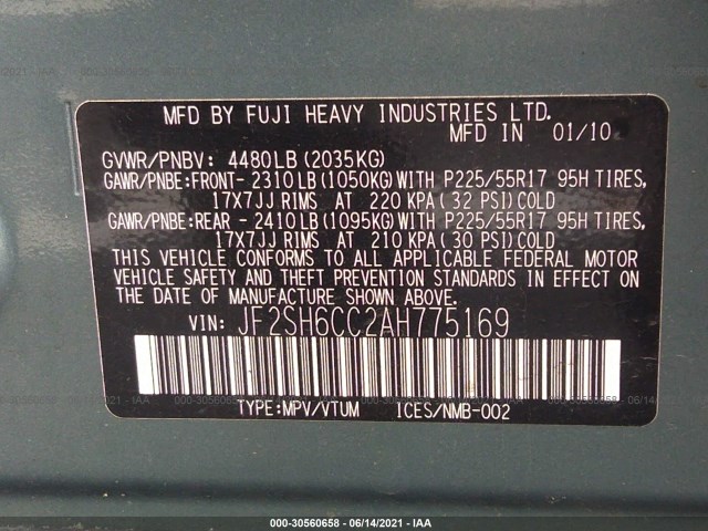 Photo 8 VIN: JF2SH6CC2AH775169 - SUBARU FORESTER 