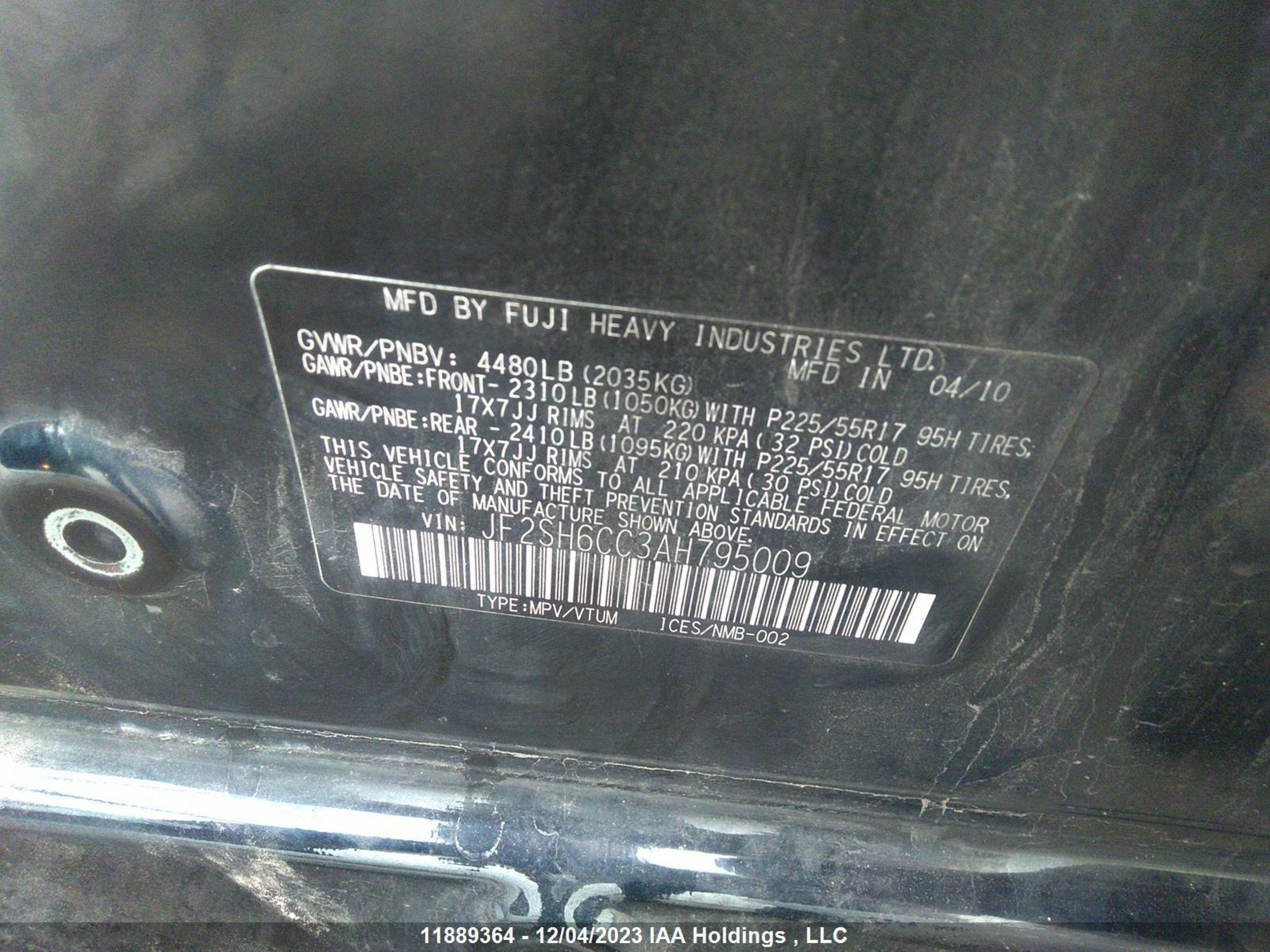 Photo 8 VIN: JF2SH6CC3AH795009 - SUBARU FORESTER 