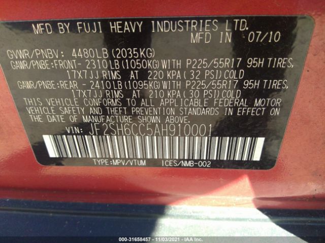 Photo 8 VIN: JF2SH6CC5AH910001 - SUBARU FORESTER 