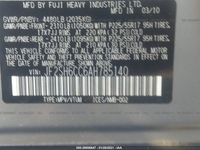 Photo 8 VIN: JF2SH6CC6AH785140 - SUBARU FORESTER 