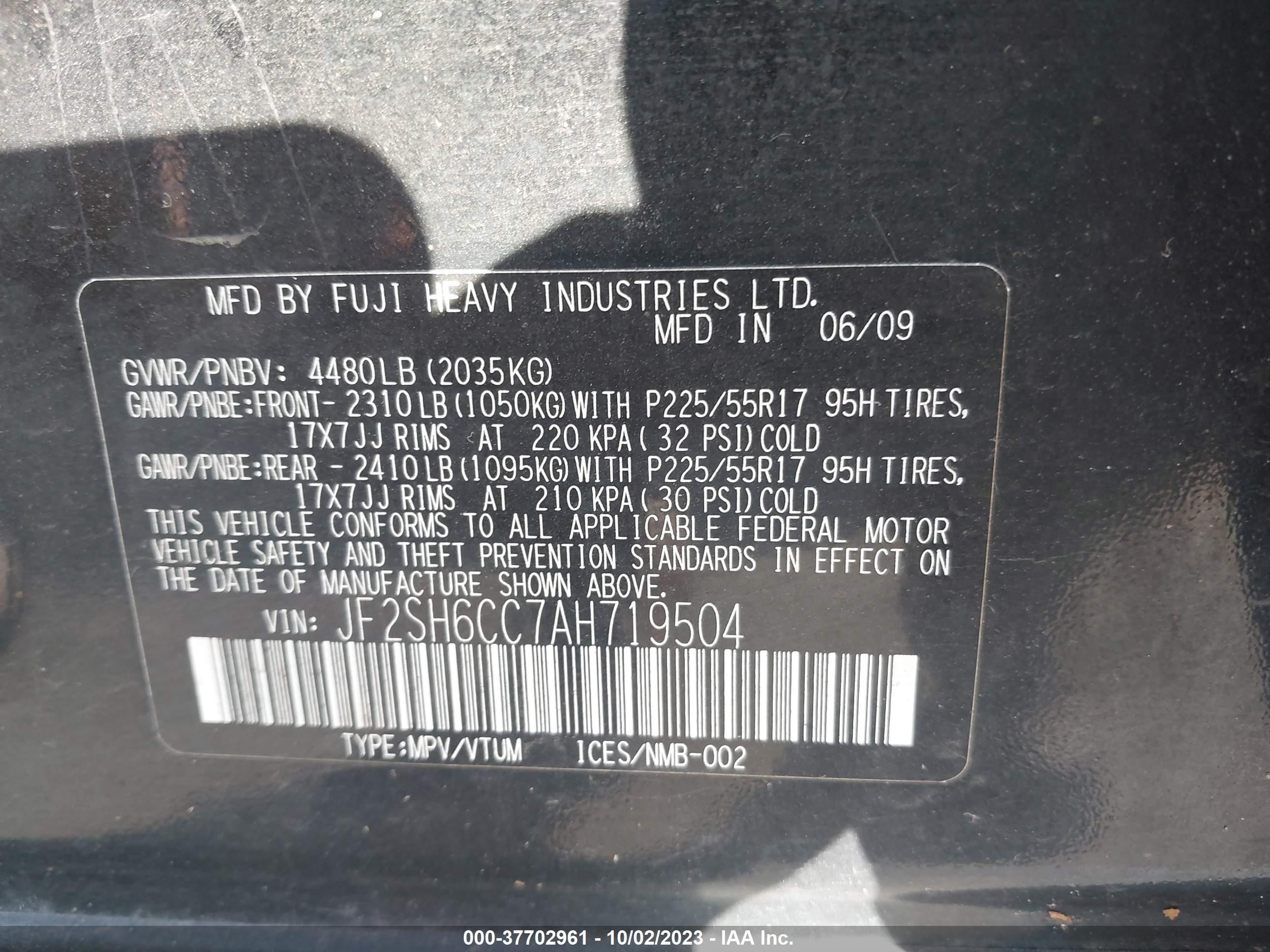 Photo 8 VIN: JF2SH6CC7AH719504 - SUBARU FORESTER 