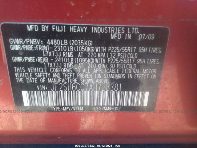 Photo 8 VIN: JF2SH6CC7AH728381 - SUBARU FORESTER 