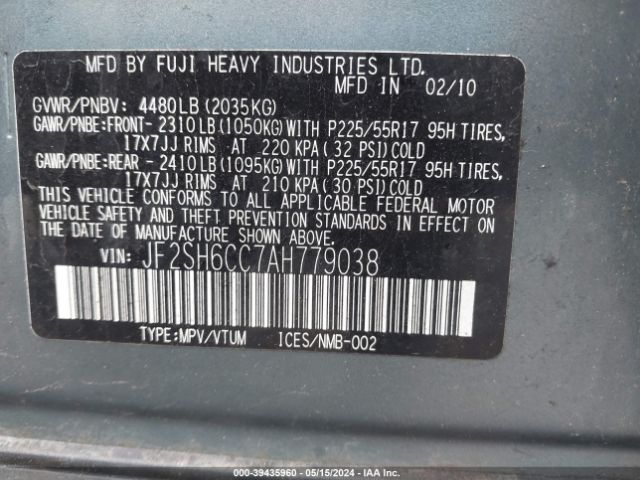 Photo 8 VIN: JF2SH6CC7AH779038 - SUBARU FORESTER 