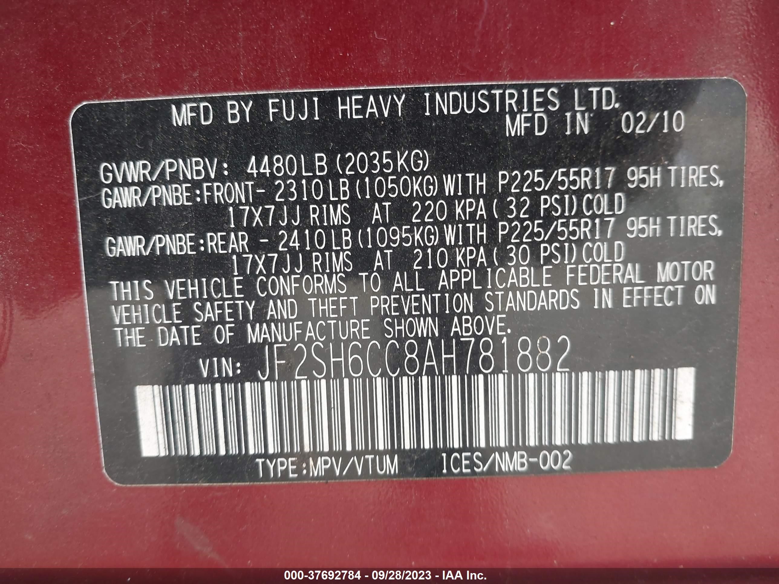 Photo 8 VIN: JF2SH6CC8AH781882 - SUBARU FORESTER 