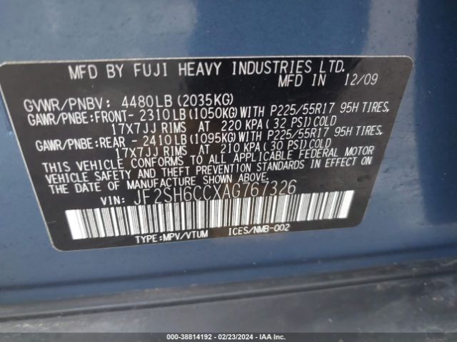 Photo 8 VIN: JF2SH6CCXAG767326 - SUBARU FORESTER 