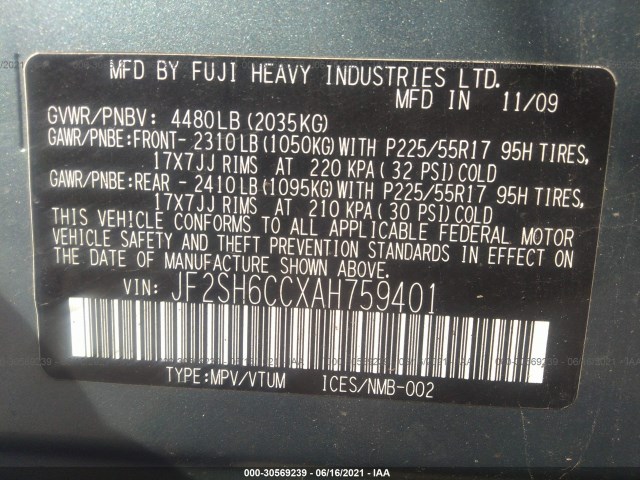 Photo 8 VIN: JF2SH6CCXAH759401 - SUBARU FORESTER 