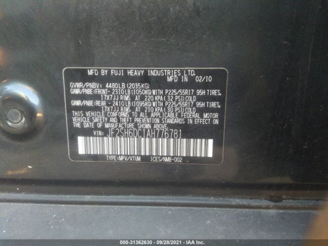 Photo 8 VIN: JF2SH6DC1AH776781 - SUBARU FORESTER 